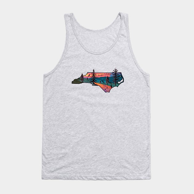 Fly Fishing Fly Fishing North Carolina State Map Mountain Sunset River Retro State Map Mountain Sunset River Retro Tank Top by TeeCreations